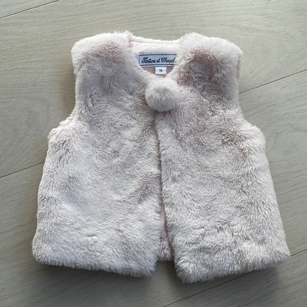 Tartine et Chocolat Light Pink Faux Fur Vest Size 1A